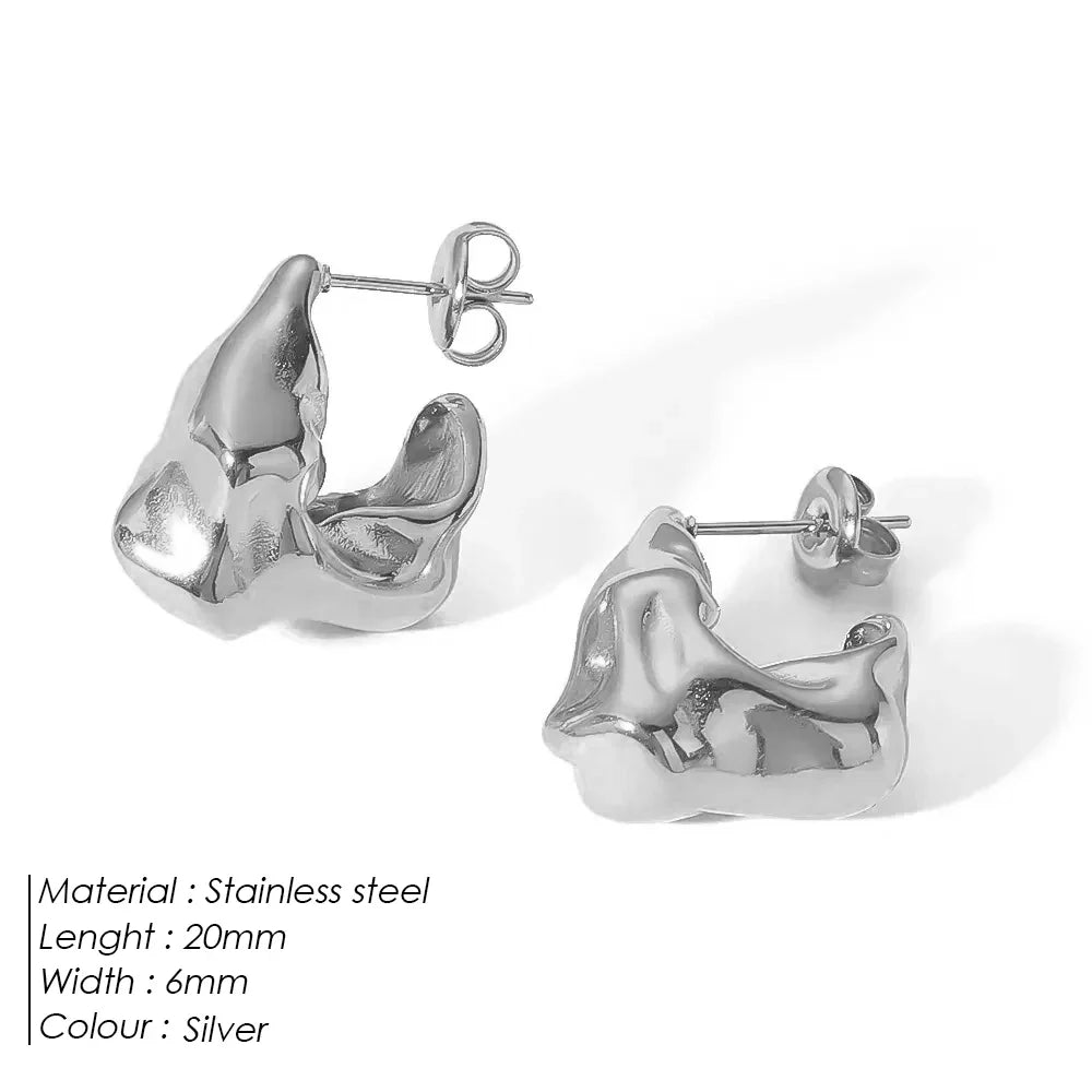 eManco 18K Gold-plated Fashion Stainless Steel Exaggerated Shaped Irregular Lava Fold Texture D-Shaped Earrings Women's Jewelry