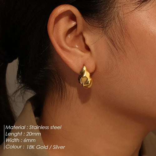 eManco 18K Gold-plated Fashion Stainless Steel Exaggerated Shaped Irregular Lava Fold Texture D-Shaped Earrings Women's Jewelry