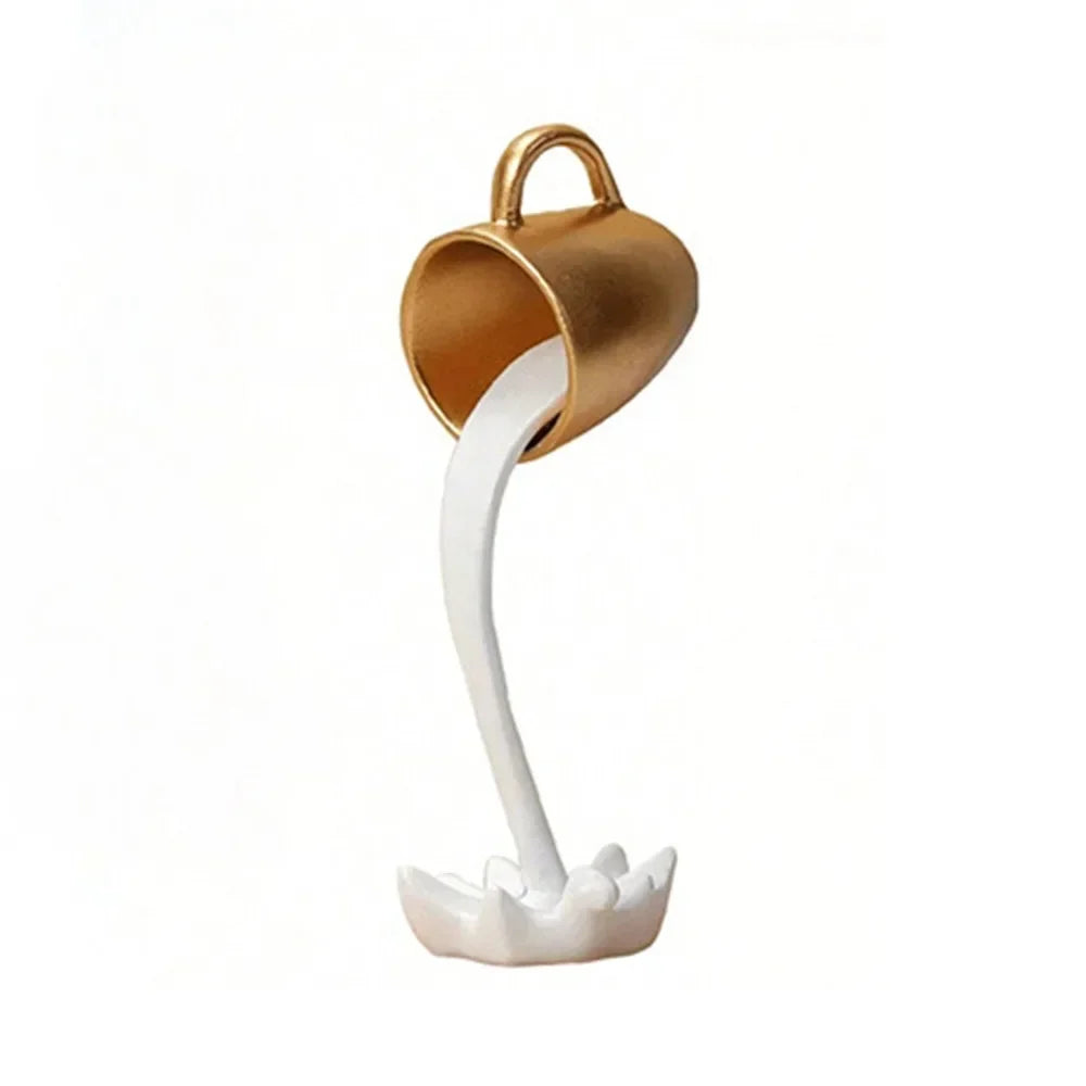 High-end 3D Floating Spilling Coffee Cup Resin Craft Decorative Coffee Cup Ornaments Suspended Cup Sculpture Desktop