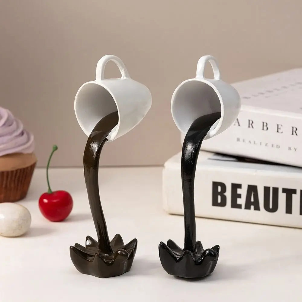 High-end 3D Floating Spilling Coffee Cup Resin Craft Decorative Coffee Cup Ornaments Suspended Cup Sculpture Desktop