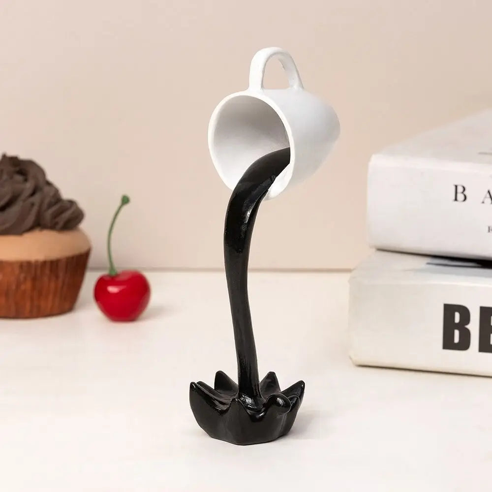 High-end 3D Floating Spilling Coffee Cup Resin Craft Decorative Coffee Cup Ornaments Suspended Cup Sculpture Desktop